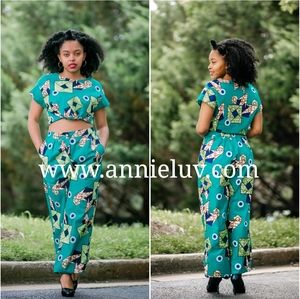 Two Piece African Print Ankara Crop Top Pant Set